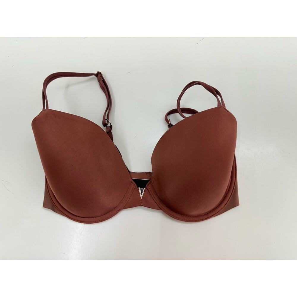 Victorias Secret Womens Bra Size 32DD Lined Demi Brown Adjustable Gold V